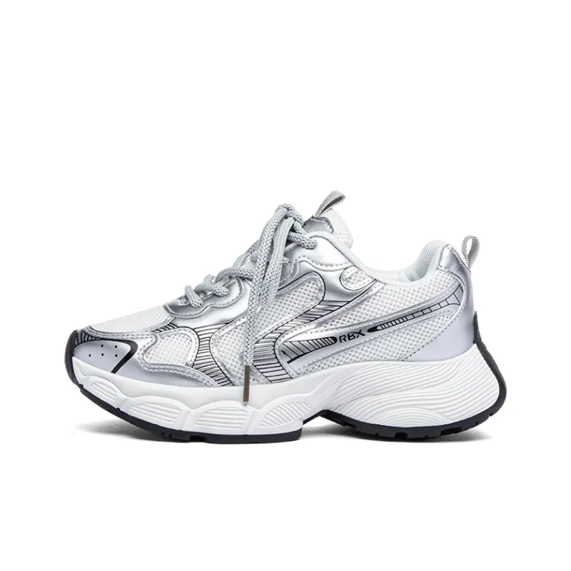 RENBEN Slip Resistant Breathable Abrasion Resistant Low Top Chunky Sneakers Women's Beige Silver-0