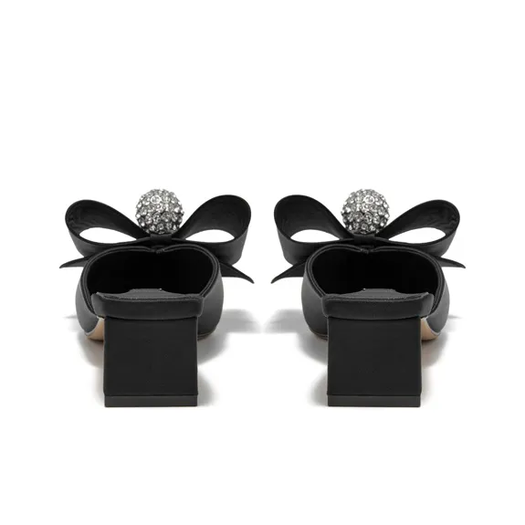 SHOESZOOO Rubber Sole Rhinestone Abrasion Resistant Slip Resistant Closed Toe High Heel Slippers Women's Black-4