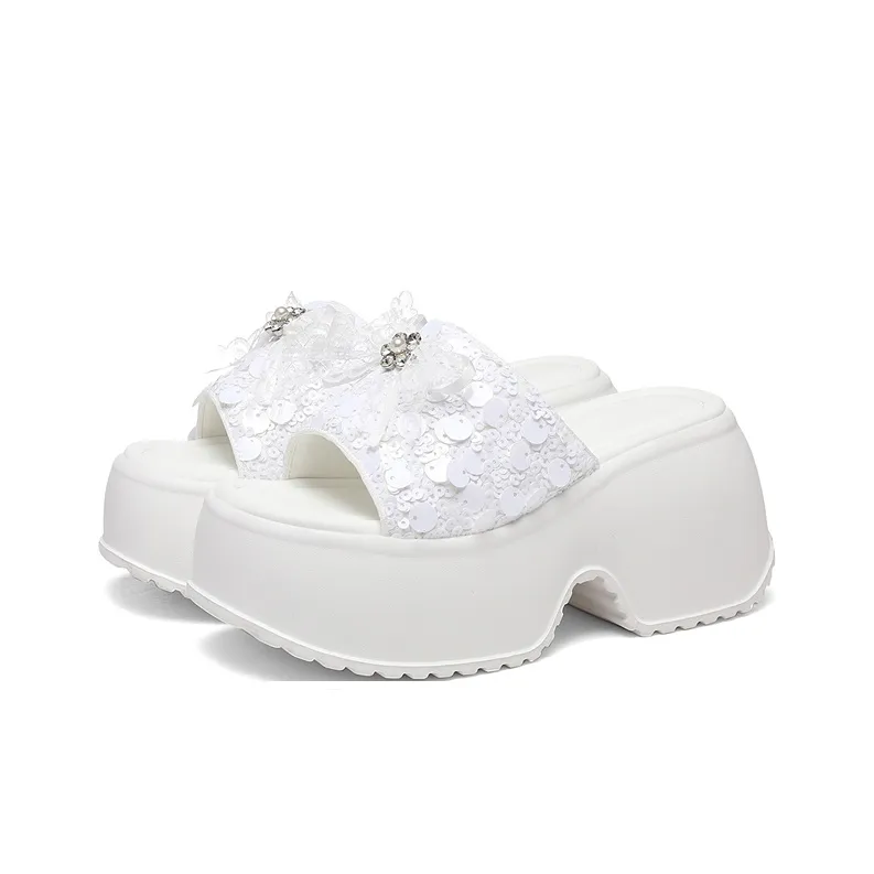 Golden Silk Rabbit Sequins Slip Resistant Abrasion Resistant Quick Dry Slide Slippers Women's-9