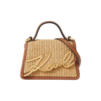 KARL LAGERFELD K/SIGNATURE Cow Leather Shoulder Bag, Crossbody Bag, Handbag Mini Women's Natural & Brown