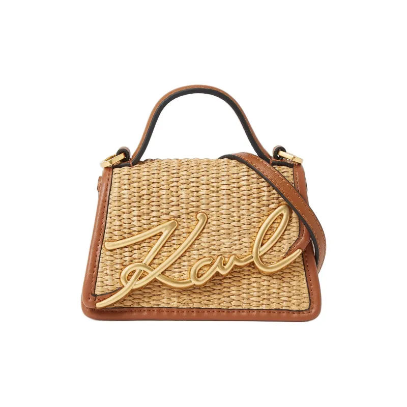 KARL LAGERFELD K/SIGNATURE Cow Leather Shoulder Bag, Crossbody Bag, Handbag Mini Women's Natural & Brown-0