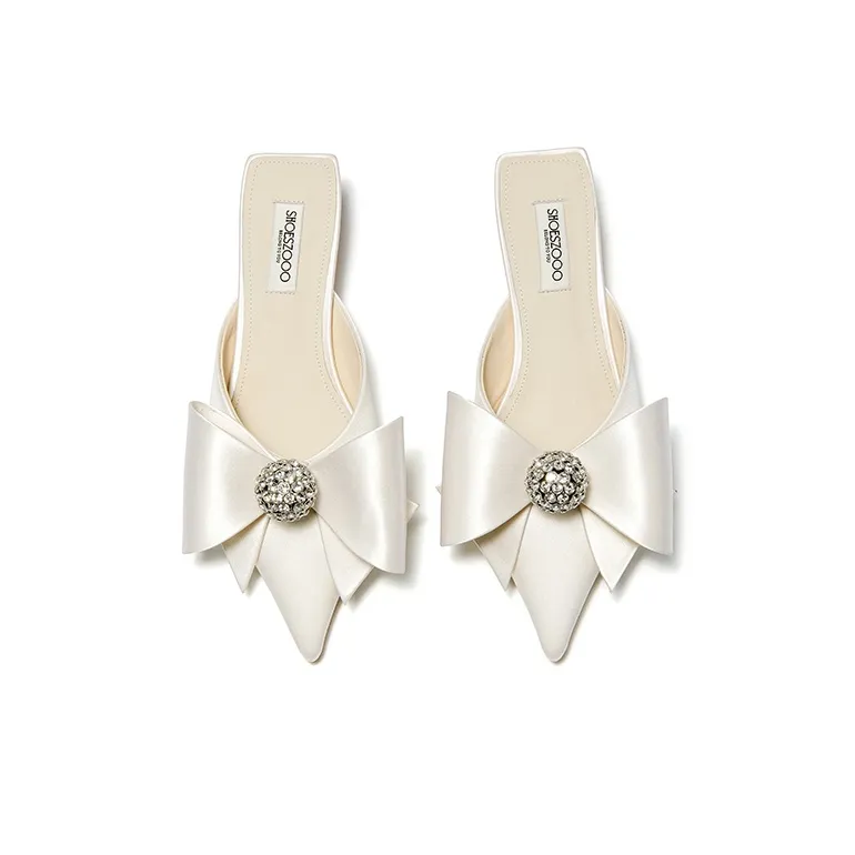 SHOESZOOO Rubber Sole Rhinestone Abrasion Resistant Slip Resistant Closed Toe Slippers Women's Moon White-2