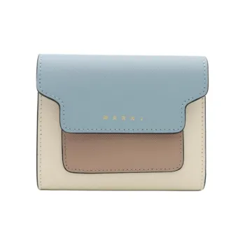 MARNI Saffiano Calfskin Wallet Women's Blue & Beige & Brown