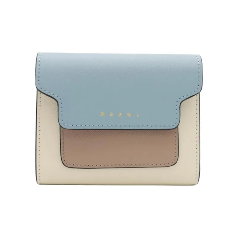 MARNI Saffiano Calfskin Wallet Women's Blue & Beige & Brown-0