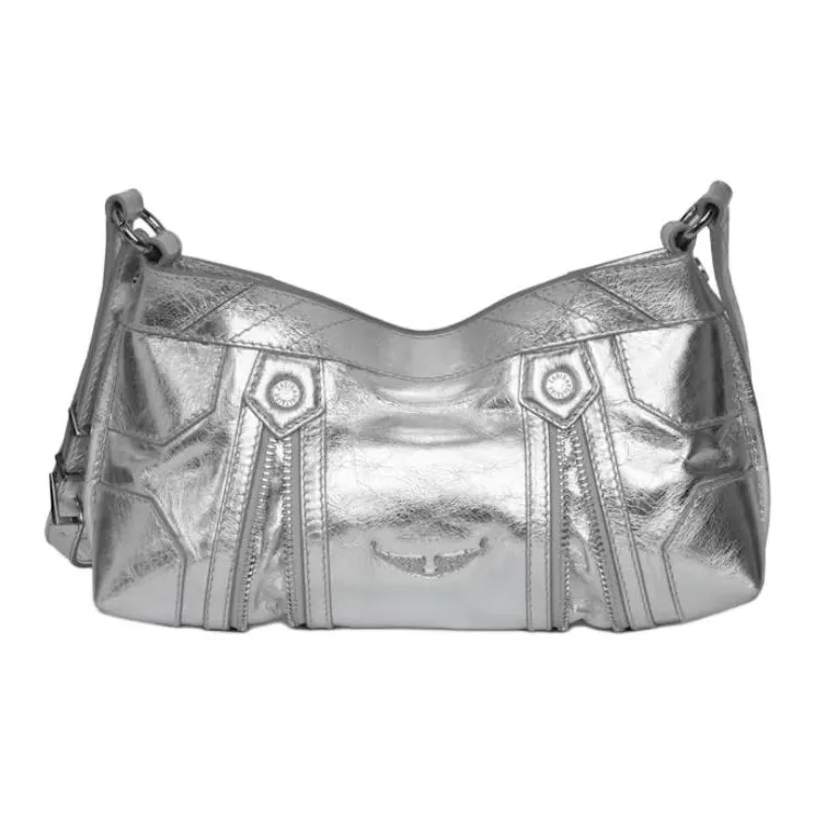 Zadig & Voltaire Cow Leather Shoulder Bag Trumpets Women's Silver-1