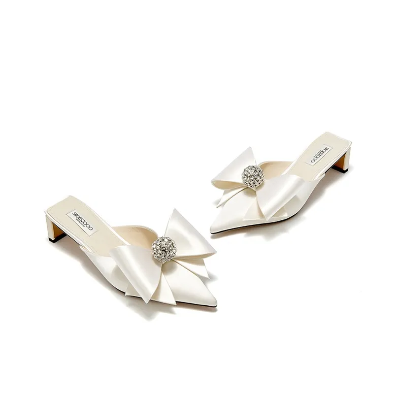 SHOESZOOO Rubber Sole Rhinestone Abrasion Resistant Slip Resistant Closed Toe Slippers Women's Moon White-3