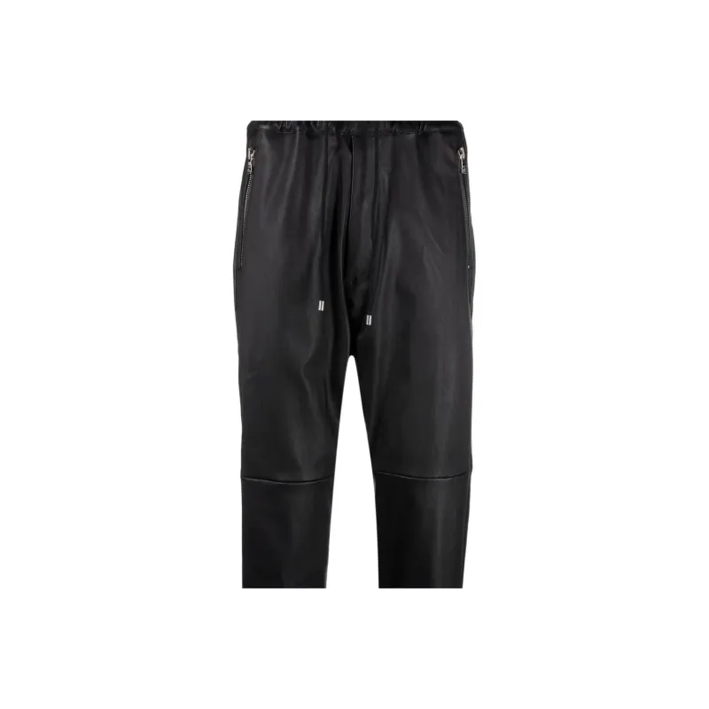 BALMAIN Drop crotch Leather Trousers-4