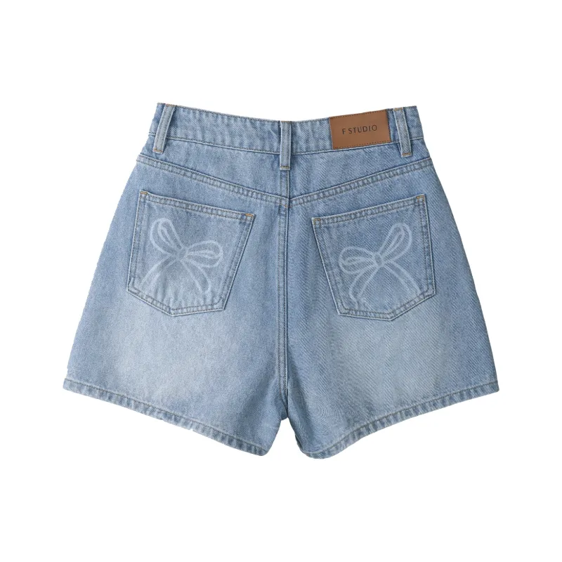 Fstudio Korean Style Petite Versatile High Rise Denim Shorts Women's-2