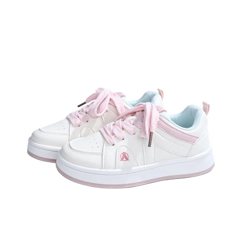RENBEN Lightweight Height Increasing Slip Resistant Low Top Skateboard Shoes Women's Beige Pink-2