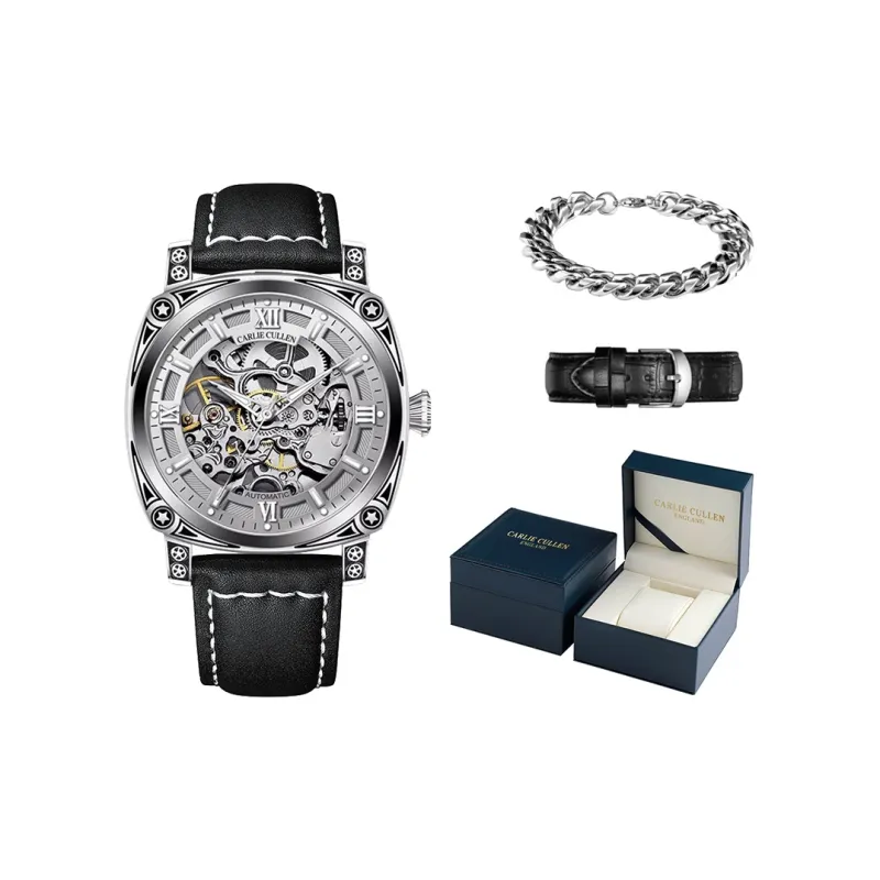 CARLIECULLEN Automatic Mechanical Movement Genuine Leather Strap Watch Men's Watches Gray Dial-21