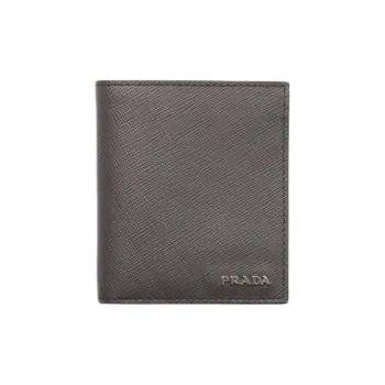 PRADA Saffiano Calfskin Wallet Men's Smoke Gray & Emerald Jade