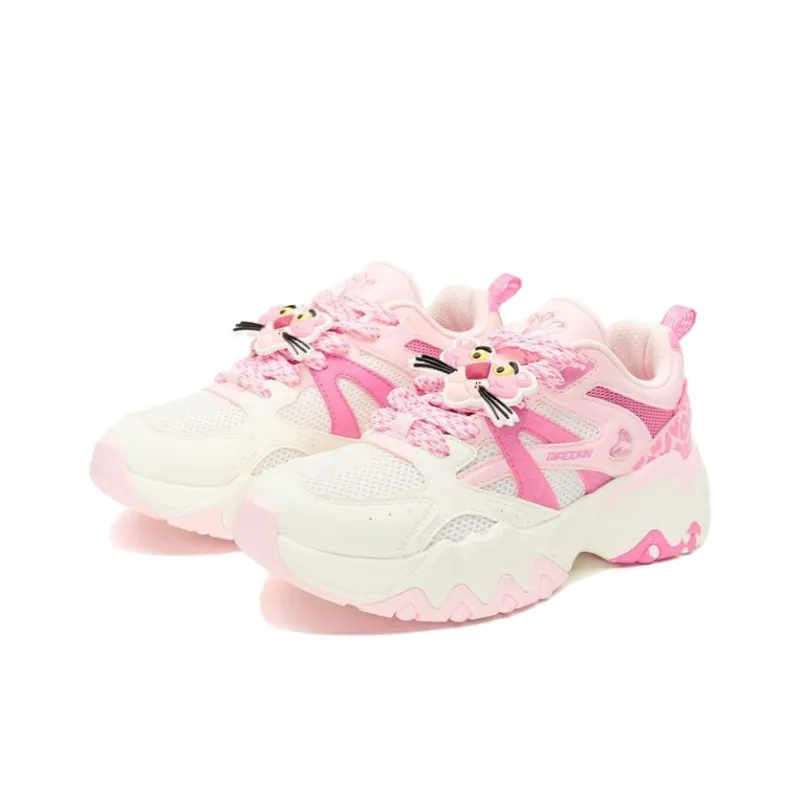 PINK PANTHER x QIAODAN Dry Slip Resistant And Breathable Low Top Chunky Sneakers Women's White Pink-2