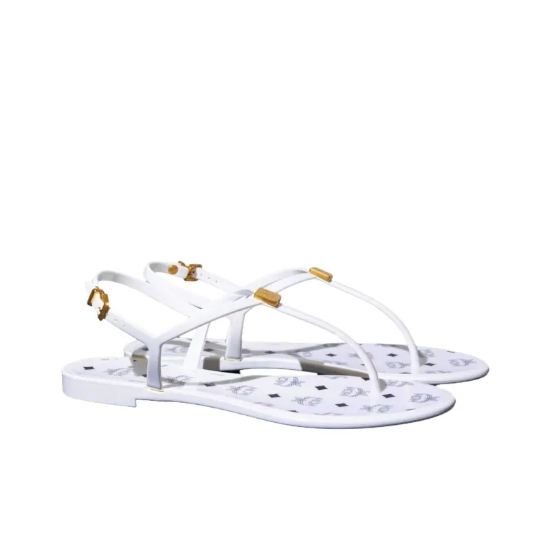 MCM One Strap Sandals Women's White-2