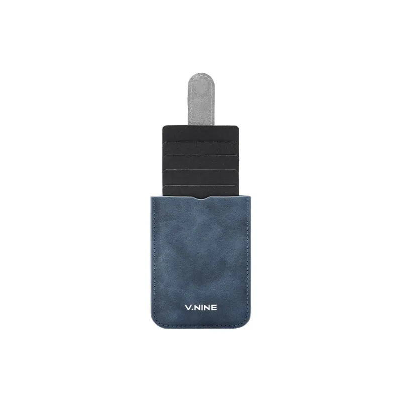 V.NINE Synthetic Leather Card Holder Men's Obsidian Black/Gray Blue/Light Brown-9