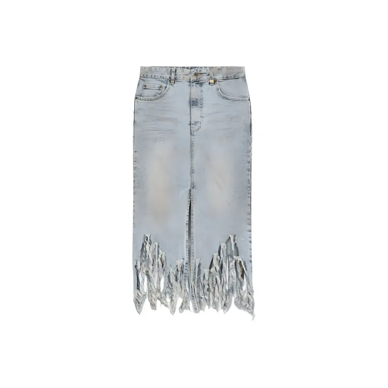 WE11DONE Fringed Denim Skirt-0