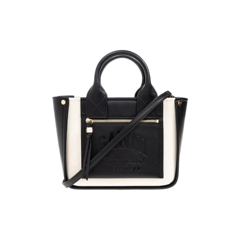 GANNI Leather Tote Bag, Shopping Bag, Handbag Unisex Black-0