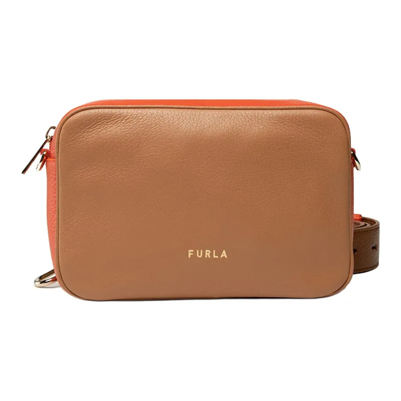 Furla Leather Camera Bag, Shoulder Bag Mini Women's Khaki & Orange-1