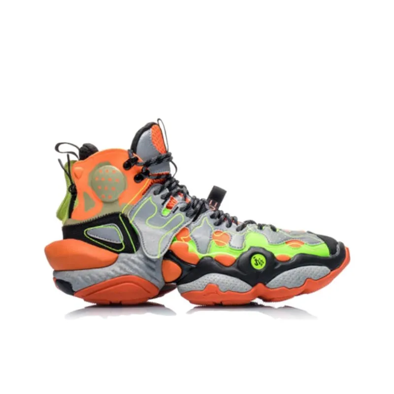 LiNing Non slip Lightweight High Top Vintage Basketball Shoes Men's Fluorescent Glaze Orange Box Included-1