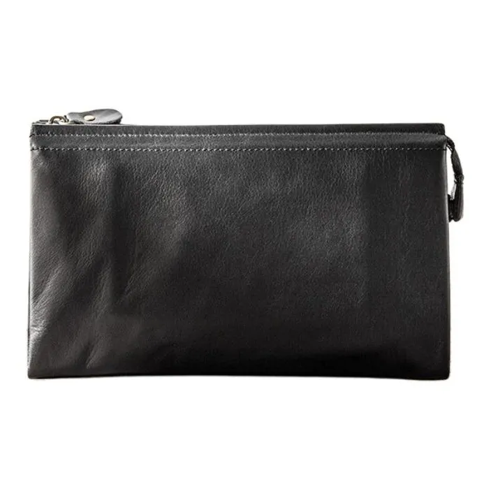 VIHUS Top Grain Cow Leather Clutch Men's Black-1