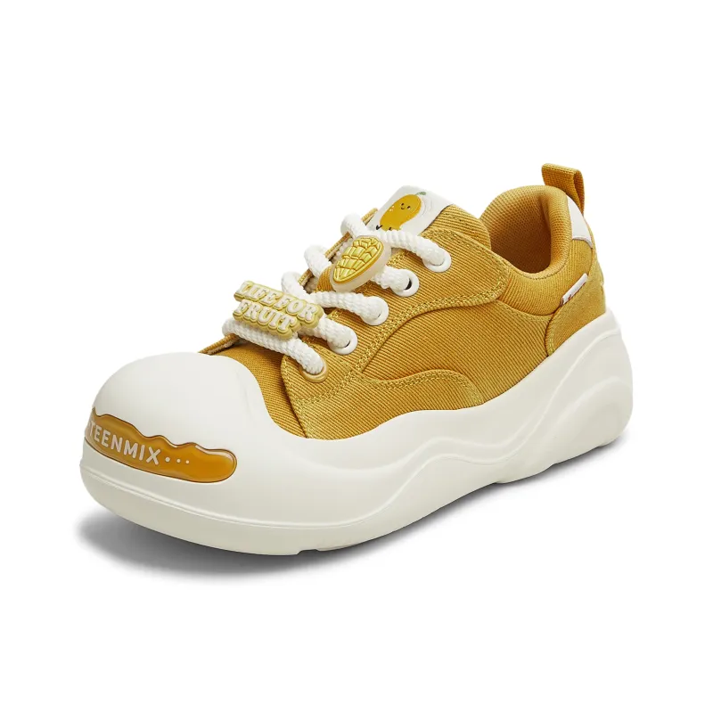 Teenmix Slip Resistant Cushioning With Impact Resistance Low Top Skateboard Shoes Women's White Yellow-2