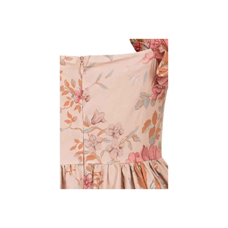 Selkie Short Sleeved Dresses Women's Brown With York Rose Print-3
