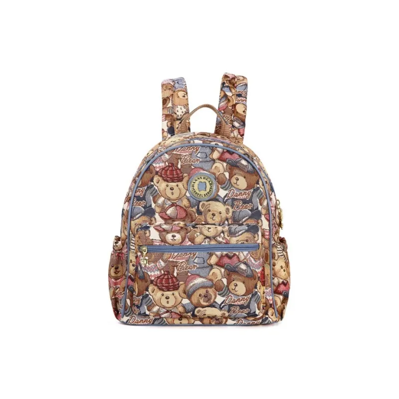 DANNYBEARJEANS Fabric Backpack Unisex Beige Blue Bear Blue-1