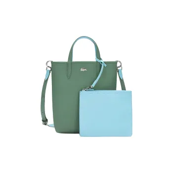 LACOSTE PVC Tote Bag, Shopping Bag, Shoulder Bag, Crossbody Bag, Handbag Medium Size Women's Mustard Green & Navy Blue