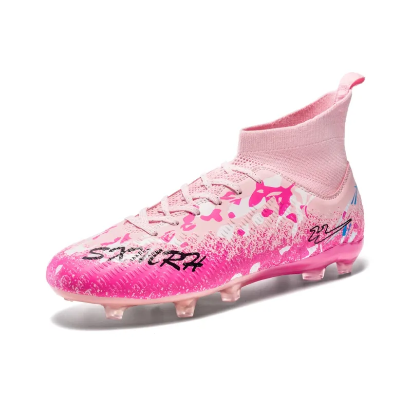 Binary FG Firm Ground Abrasion Resistant Coverage Lightweight Soccer Shoes Unisex Pink-1