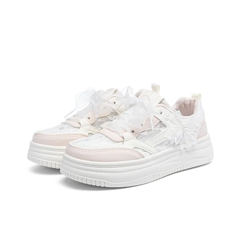 RENBEN Slip Resistant Shock Absorbers Low Top Skateboard Shoes Women's White Pink-2