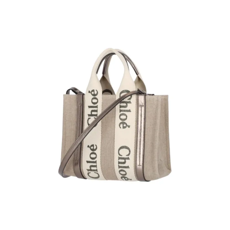 Chloe Woody Linen Tote Bag, Shopping Bag, Shoulder Bag, Crossbody Bag, Handbag Trumpets Women's Khaki & Beige-2