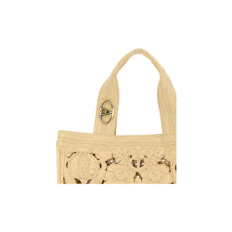 Valentino GARAVANI Raffia Tote Bag Shopping Bag Handbag Women's Beige Yellow-4