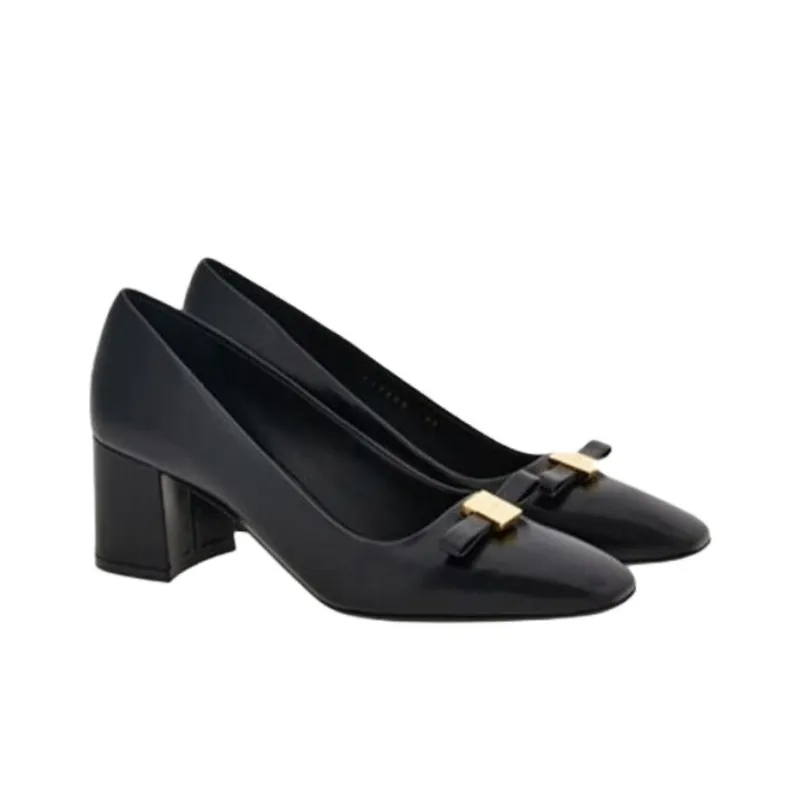 FERRAGAMO Chunky Heel High Heels 6cm Women's Black-2