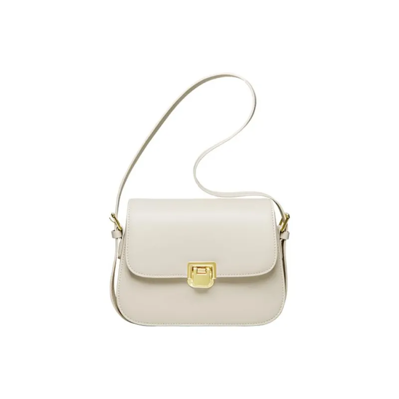 15 MINS Cow Leather Tofu Bag Small Square Bag Shoulder Bag Crossbody Bag Small Size Women's Coffee/Ecru-0