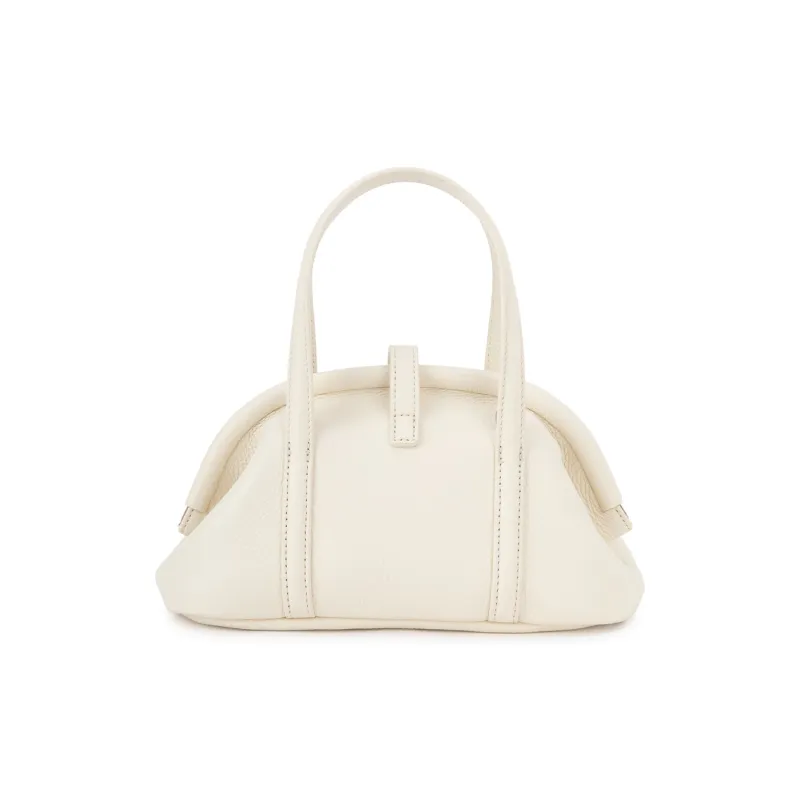 VENOF Top Grain Cow Leather One Shoulder Handheld Handbag Small Size Women's Mousse White/Cocoa Black-4