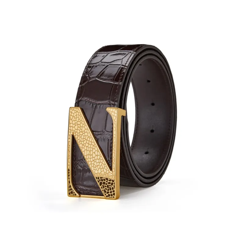 Jeccieziio Top Grain Cow Leather Belts Men's Width  3.8cm-0