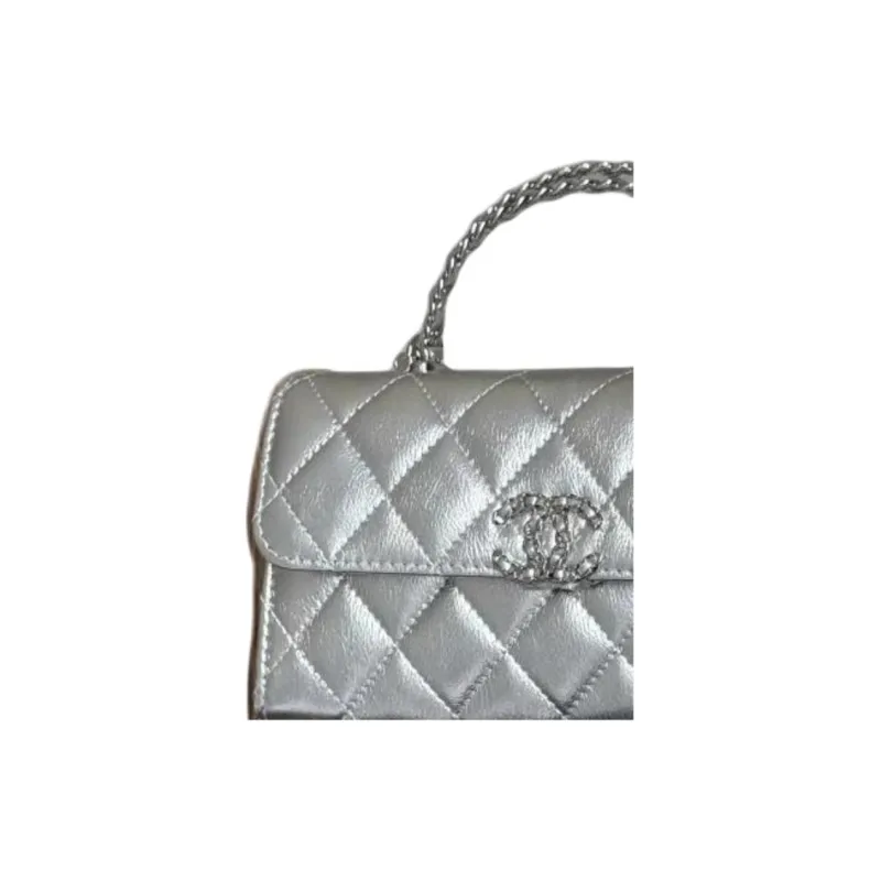 CHANEL Silver Tone Buckle Shoulder Bag Women's Silver-4