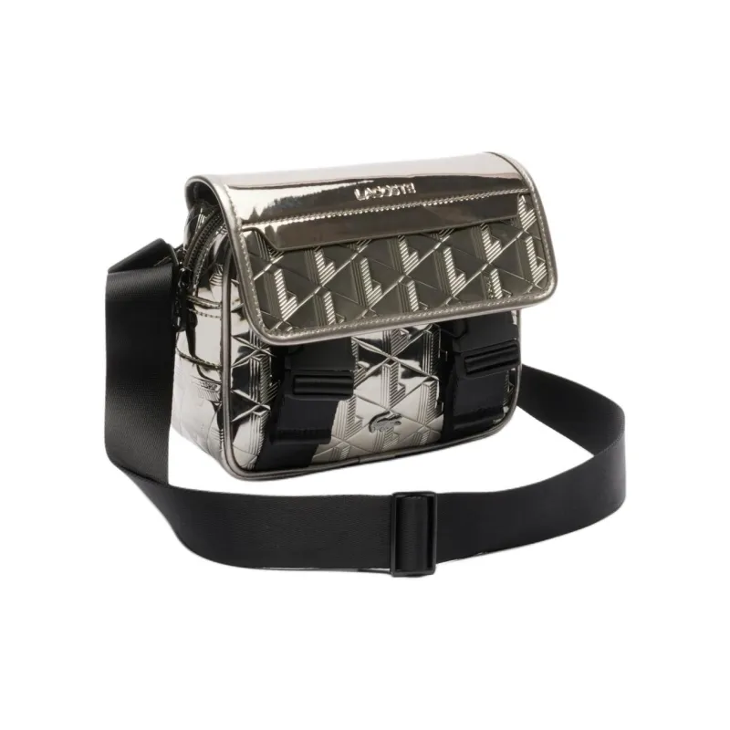 LACOSTE Polyurethane Messenger Bag, Crossbody Bag, Shoulder Bag Unisex Silver-1