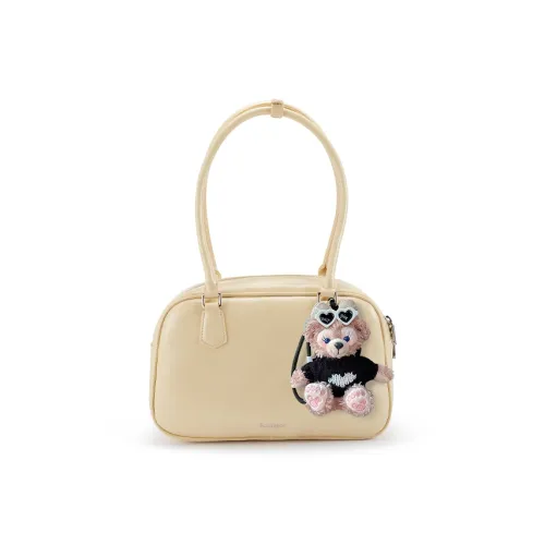 Soullight Soft Skin Feel Underarm Boston Bag Shoulder Bag Portable Bowling Bag Medium Size Women's Milk Yellow