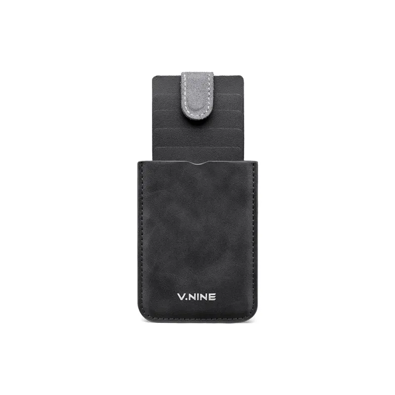 V.NINE Synthetic Leather Card Holder Men's Obsidian Black/Gray Blue/Light Brown-5