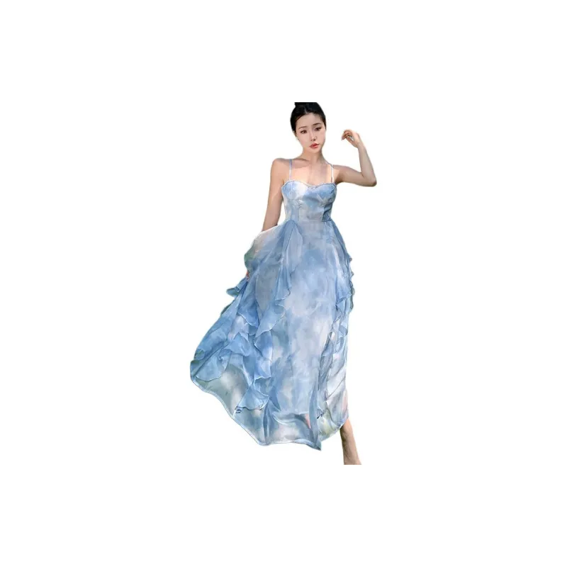 Vine Color Slip Dresses Women's Blue-0
