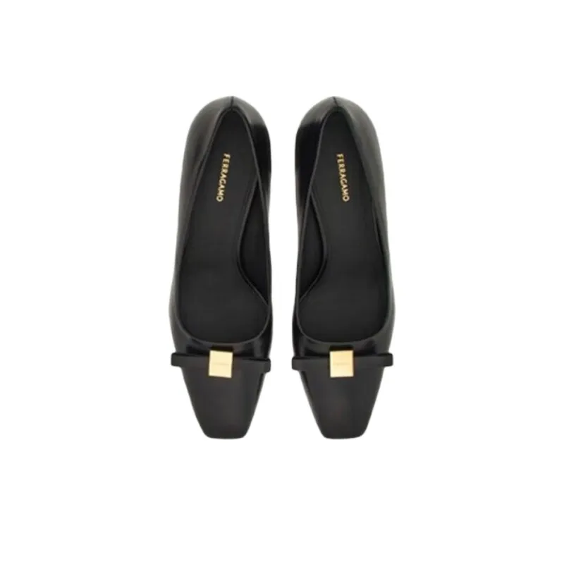 FERRAGAMO Chunky Heel High Heels 6cm Women's Black-3