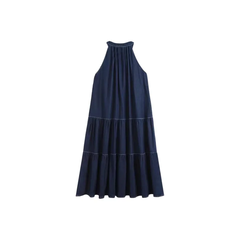 DOKZB Sleeveless Dresses Women's Denim Blue-1