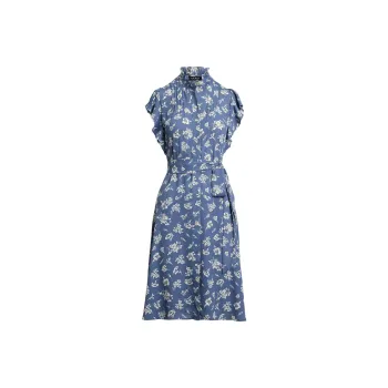 LAUREN RALPH LAUREN Short Sleeved Dress Women's Blue