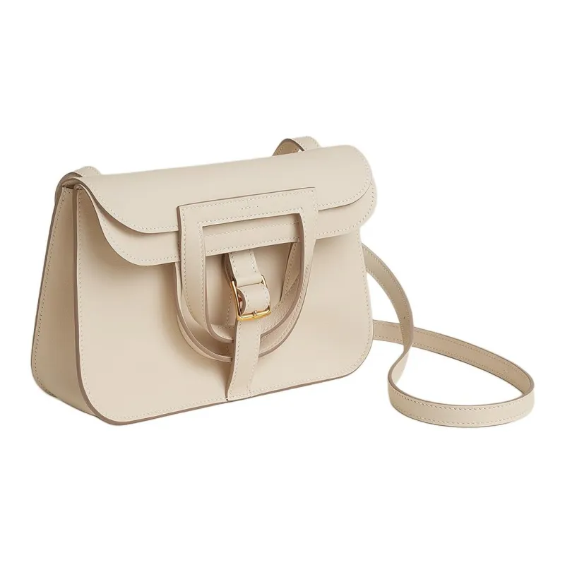 HERMES Halzan Swift Calfskin Portable Crossbody Bag, Shoulder Bag Mini Women's 21 Naturel Sable Light Tea Brown-1