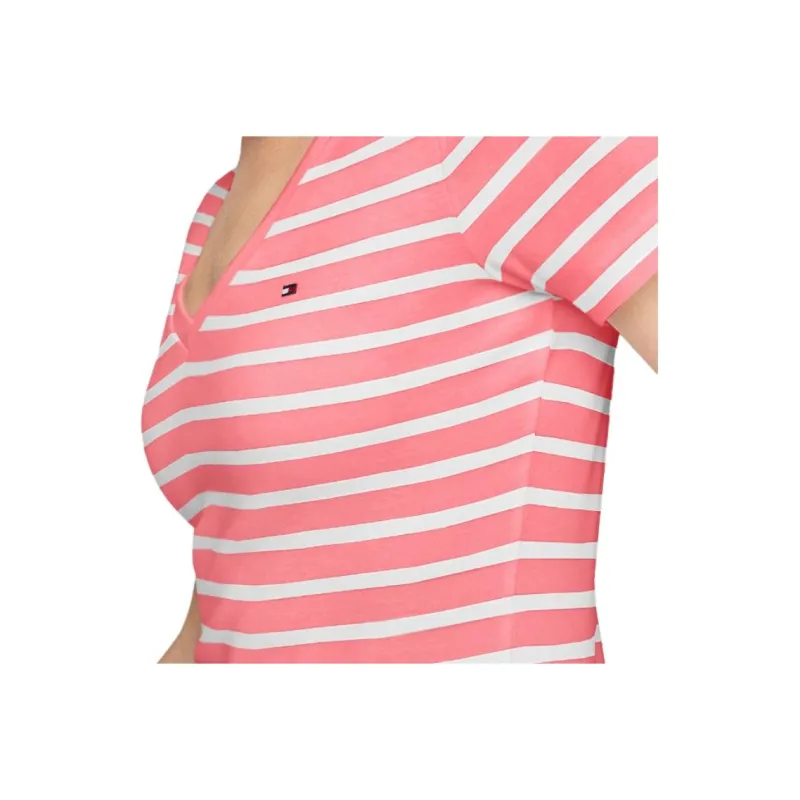 Tommy Hilfiger T Shirt Women's Rose Red & White Stripes-2