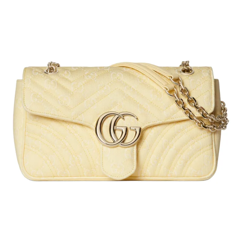 GUCCI GG Marmont Denim Crossbody Bag, Shoulder Bag Medium Size Women's Yellow & White-0