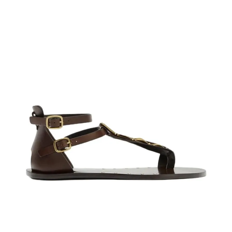 ZARA One Strap Sandals 1cm Women's Brown-1