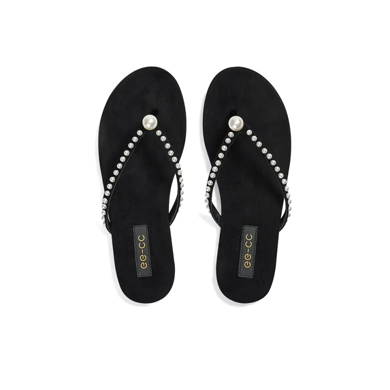 GG CC Rubber Sole Slip Resistant Abrasion Resistant Flip Flops Women's-1