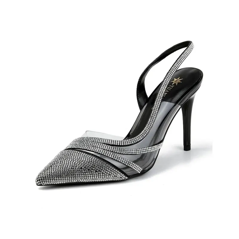 Aimilian High Heels Women's Silver Gray, Black-7