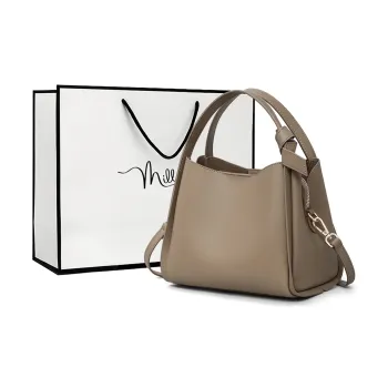 MILLIE'S Cow Leather Shoulder Bag, Crossbody Bag, Handbag Regular Women's Light Apricot/Gray White
